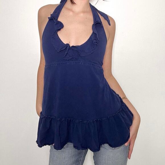 Y2k moda international navy babydoll ruffle halter top - Picture 1 of 7